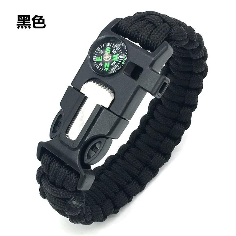 Survival Paracord Bracelet with Compass Whistle Flint Fire Starter Cutting Tool Quick Release Buckle Outdoor Emergency Gear
