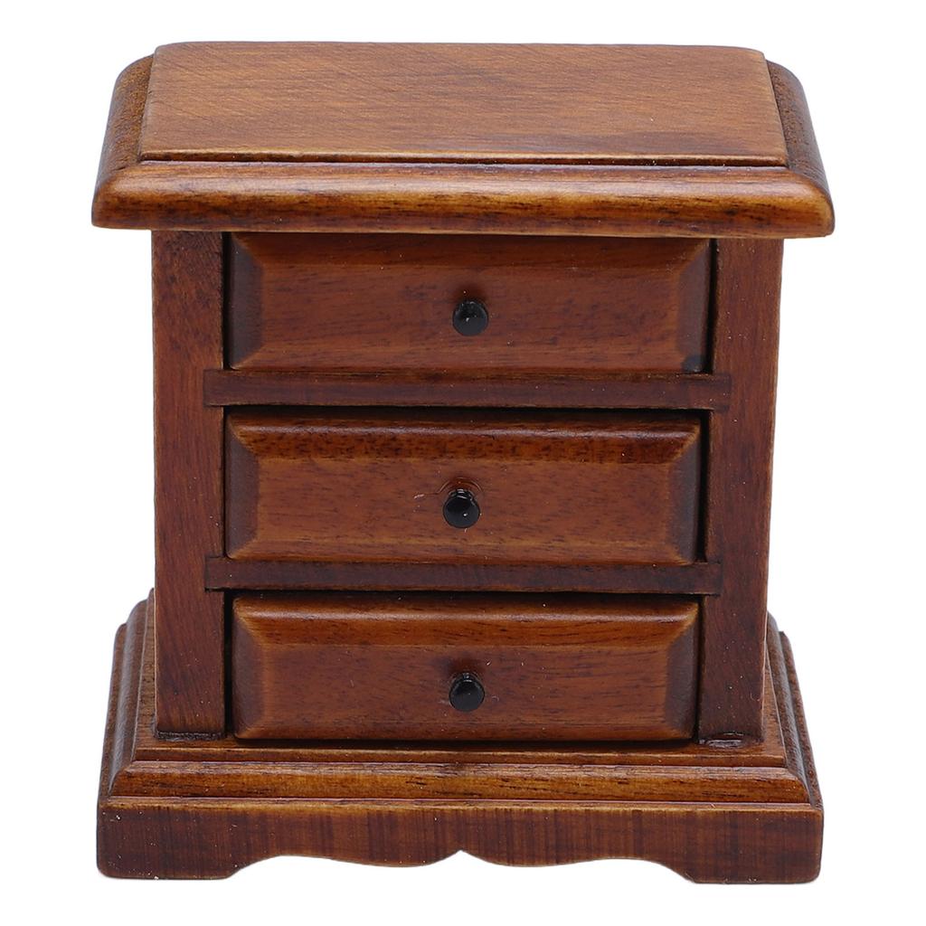1:12 Scale Dollhouse Night Stand Birch Wood 3 Drawers Realistic Miniature Dollhouse Bedside Table