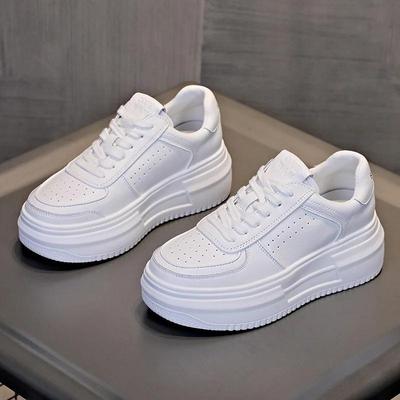 Scarpe da Donna di Lusso in Vera Pelle Nuove Sneakers con Zeppa da Donna Estive in Rete con Lacci Ballerine da Donna Bianche Aumentano 3-5 Cm