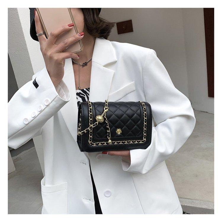 Women Solid Color Lock Buckle Small Square Crossbody Bag Leisure PU Inclined Shoulder Bags Adjustable Chain Band Strap