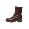 Maillard brown leather Martin boots women's autumn and winter new British style retro versatile thick heel short boots children