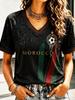Nuova Maglia da Calcio Femminile Marocco 2026, Nera con Stampa Geometrica Tradizionale e Testo "MOROCCO", Scollo a V, T-shirt Casual