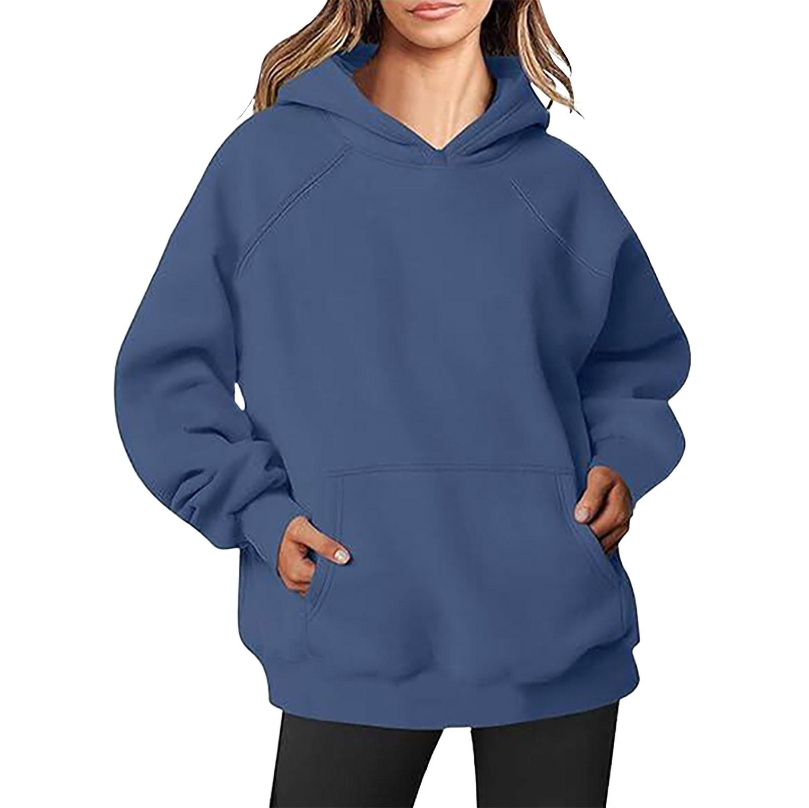 

Женская модная однотонная толстовка с капюшоном и свободными рукавами XXXL темно-синий