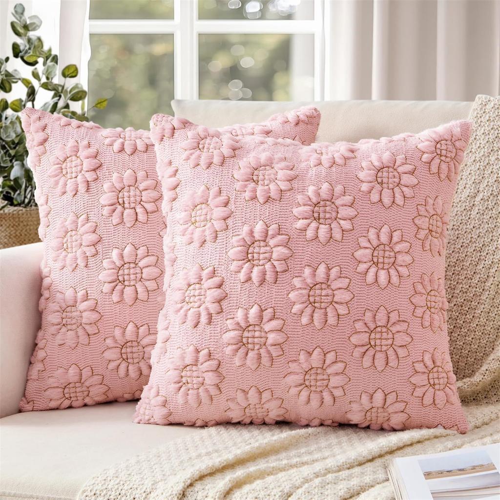 Sonnenblumen-Stickerei Kissenbezug Plüsch Jacquard Kissenhülle Quadratisch Dekorative Zierkissenbezug für Sofa Bett Auto