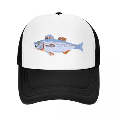Fish Illustration Trucker Hat Breathable Polyester Outdoor Fishing Adjustable Cap Adult
