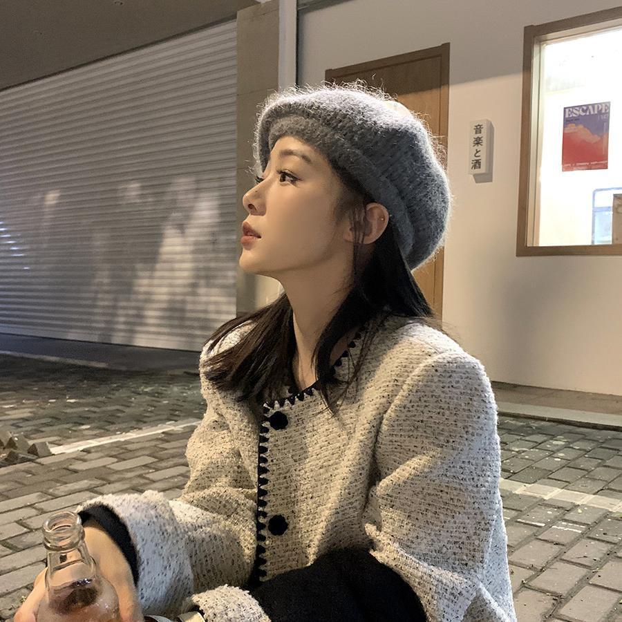 Knit Mohair Stylish Beret Hat For Women Warm And Fuzzy Painter Cap In Multiple Colors