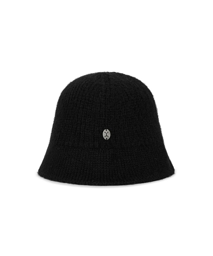 Bajal Va Curved Oval Metal Washed Knit Bucket Hat Black