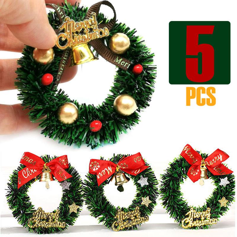 

Набор из 5/10 мини-рождественских венков, праздничные пластиковые украшения, искусственные украшения для праздничной елки, без перьев, без батареек