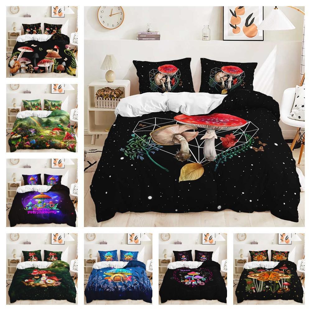 Dreiteiliger 3D-Bettbezug Pflanzen Pilz Set Bettwäsche