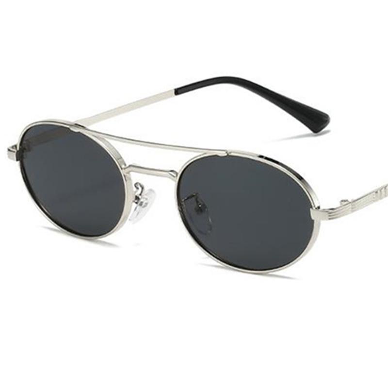 Hip Hop Sun Glasses Women Anti-UV Spectacles Alloy Oval Eyeglasses Double Beam Google Small Frame Sunglasses