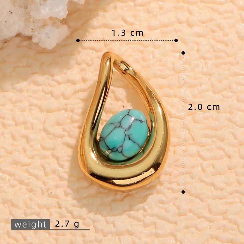 European Retro Turquoise Geometric Oval Pendant - Stainless & Titanium Steel Jewelry for Women