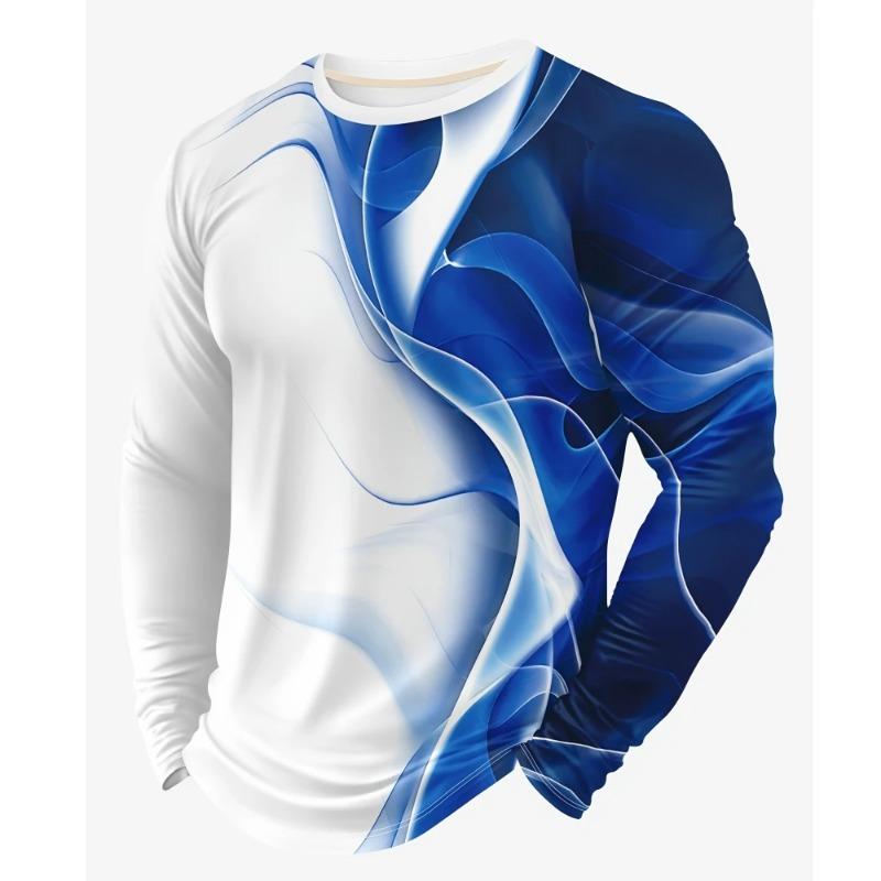T-Shirts for Men Autumn Mens Clothing Round Neck Tops Long Sleeve Shirts 3D Print Graphic T Shirts Vintage Men T-Shirt