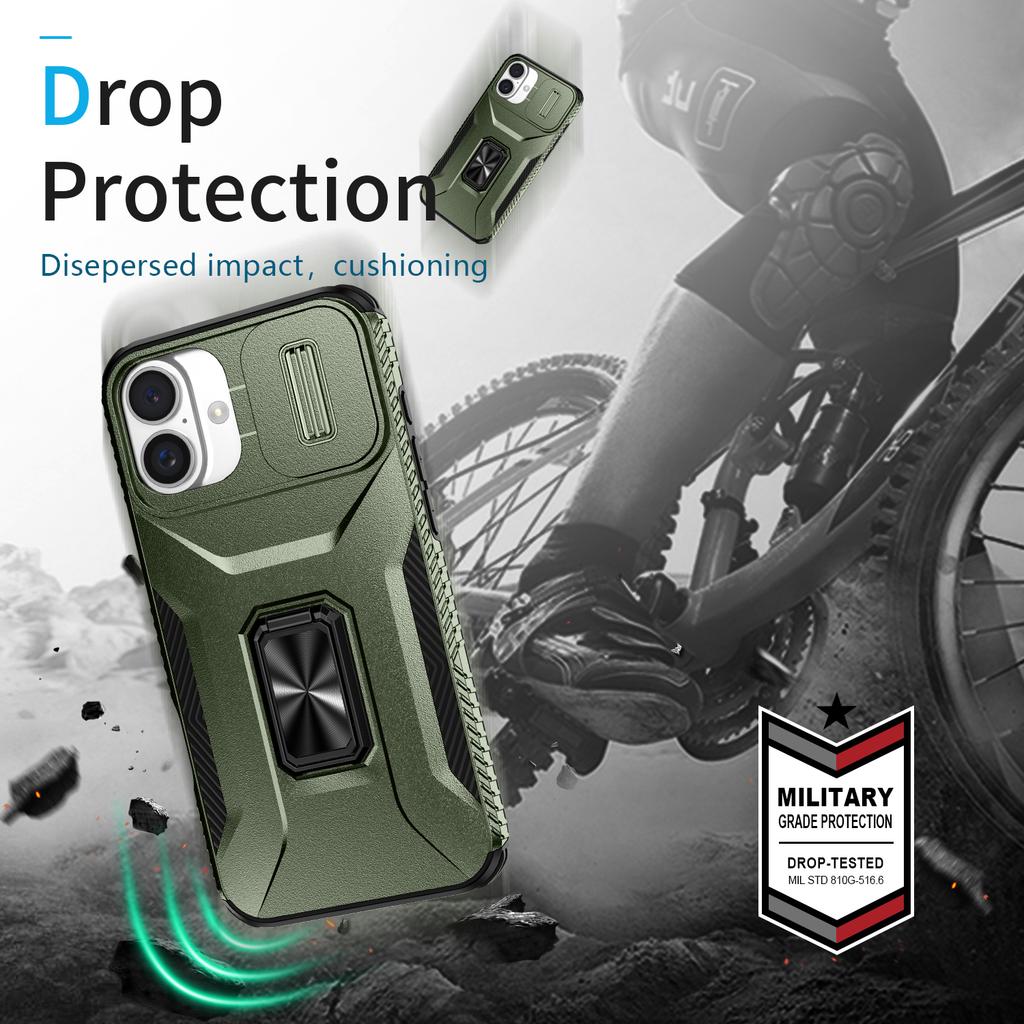 For iPhone 16 Case Camshield Kickstand TPU+PC Anti-Slip Phone Cover