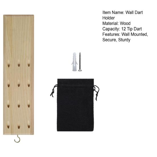 Wall Mounted Dart Holder Wooden Dart Caddy 12 Tip Dart Stand Display Rack with Metal Hook And Accessory Storage Bag