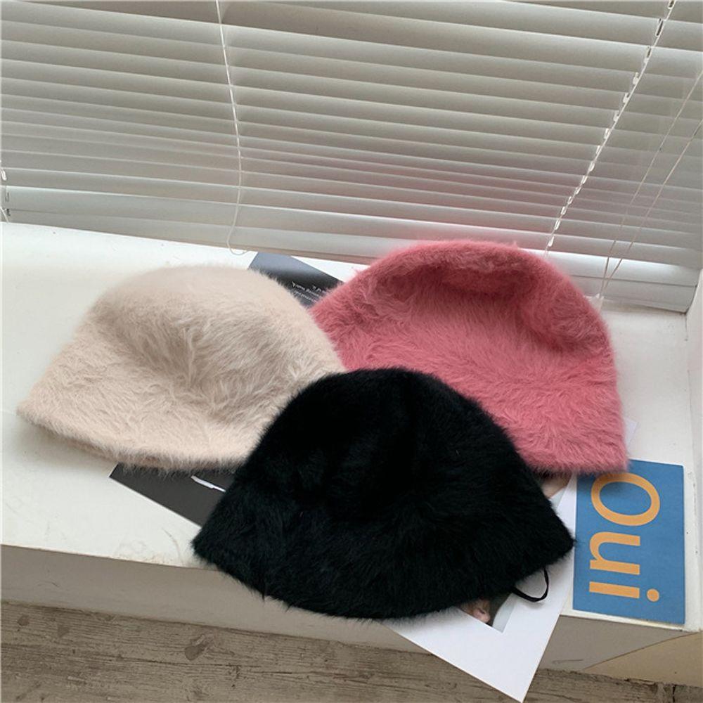 Rabbit Fur Unique Solid Color Korean Style Hat Women Bucket Hat Fashion Design Plush Fisherman Hat