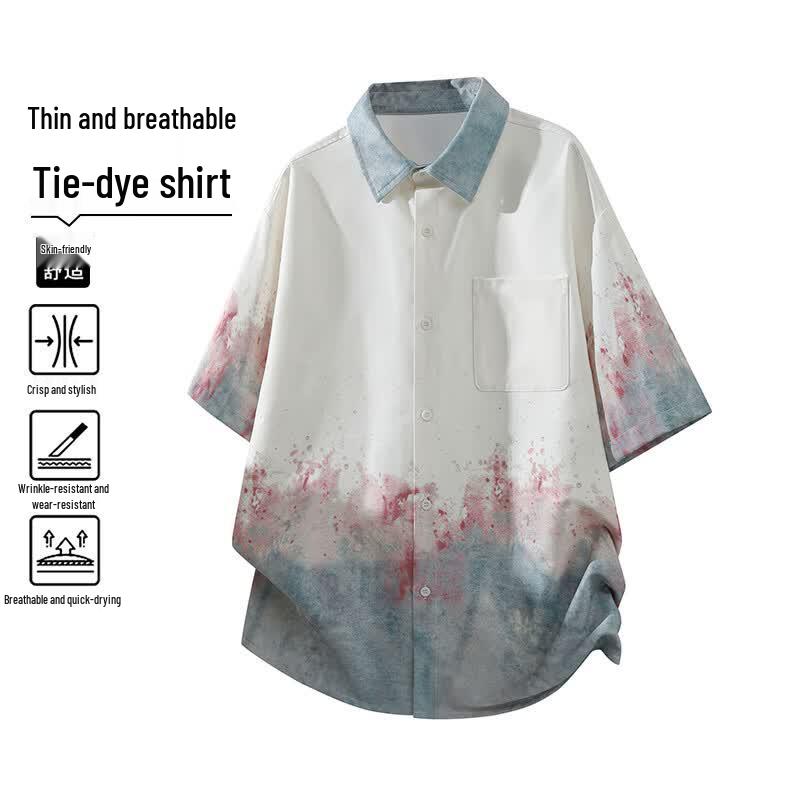 VUUG Men s Ink Wash Tie-Dye Short Sleeve Shirt L