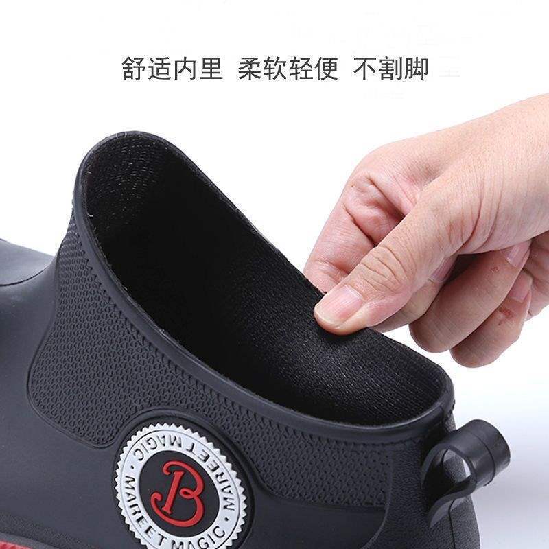 Rain Shoes Men's Wet and Dry Kitchen Work Warm Rain Boots Rubber Shoes Waterproof and Non-slip Cotton Men's Short Water Shoes