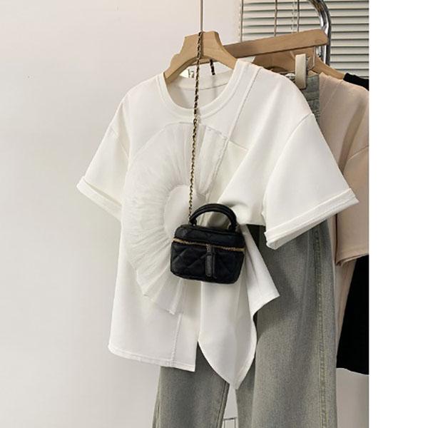 

Женские футболки Модные футболки с неровным краем Короткий рукав Круглый вырез Цветочные Футболки Повседневные Летние футболки Топы S белый