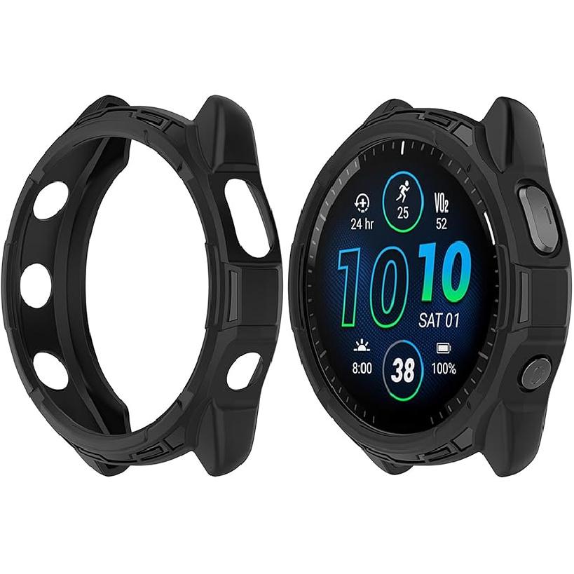2Pack Soft TPU Case Cover (Black+Green) Compatible with Garmin Forerunner965 Running Smartwatch Protective Case Intended for Forerunner 965 Watch