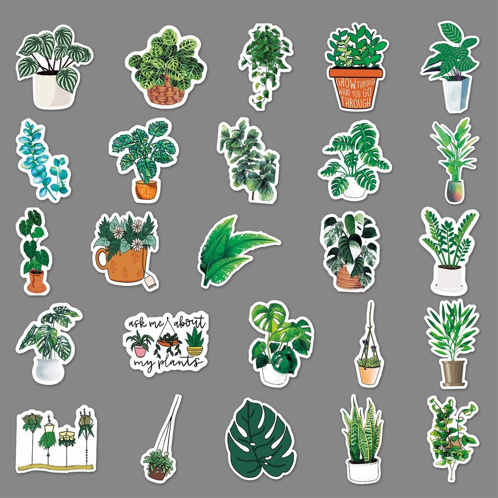 Green Plant Graffiti Stickers: Waterproof DIY Phone Case & Suitcase Set (100 Sheets)