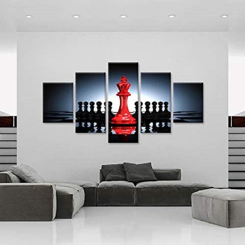 Black And Red King And Knight Chess 5 Pcs Canvas Picture Print Wall Art Canvas Painting Wall Decor for Living Room No Frame