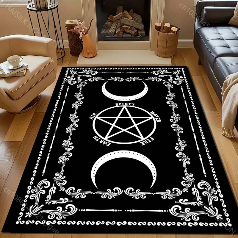 Mysteriöser Fünfeckiger Musterdruck Teppich für Wohnzimmer Schlafzimmer Bettseite Sofa Tisch Bodenmatte Große Größe Heim Bereichsteppich Dekor
