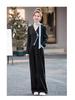 Stylish Spring 2025 Women's Patchwork V-neck Jacket & Wide-leg Pants Two-piece Set