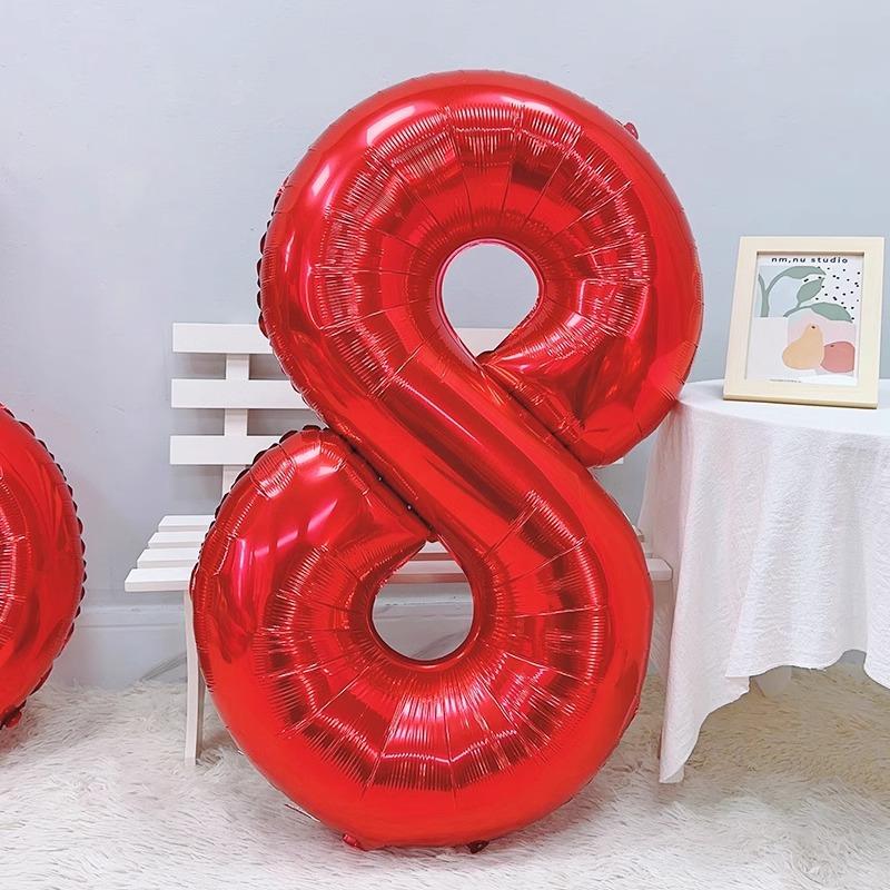 32-Inch Red Digital Aluminum Film Balloon Baby Birthday Party Decoration Scene Arrangement New Year'S Eve Photo Props