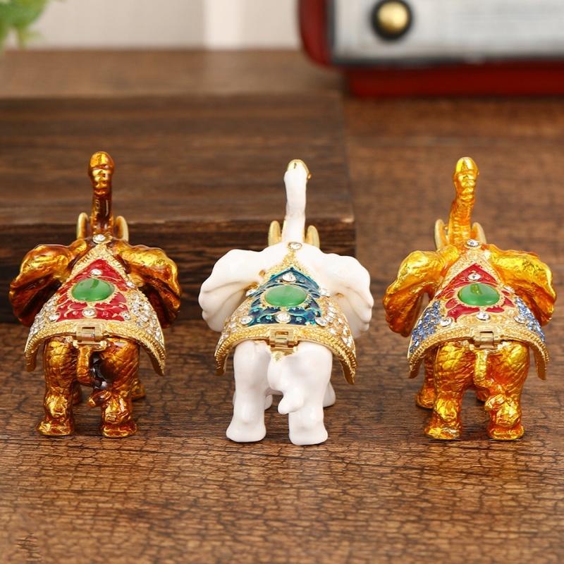 Mini Jewelry Storage Box Inlaid Gem Organizer Enameled Elephant Alloy Earrings Ring Holder Storage Jar Unique Festival Gift