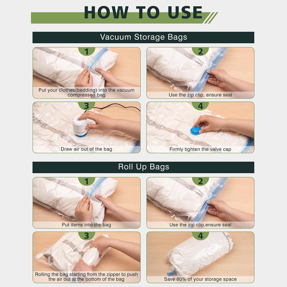 15 Pack Vacuum Storage Bags, Space Saver Bags  Compression for Comforters and Blankets, Sealer Clothes Storage Travel Organizer,