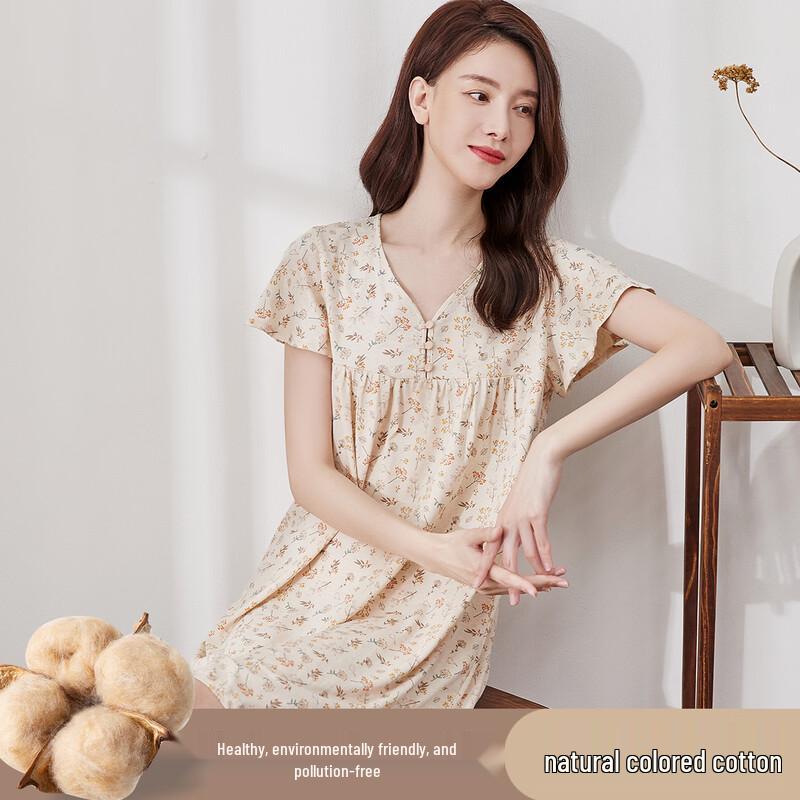 Dingguagua Women s Pure Cotton Short-Sleeve Loungewear Dress 170