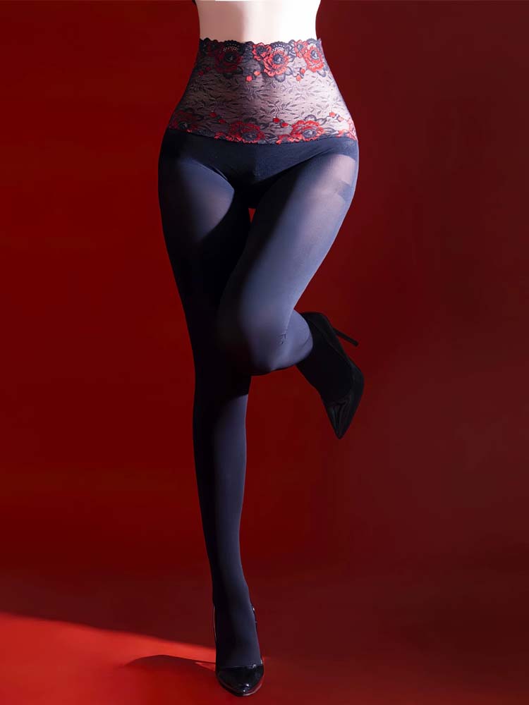 Lace Waist Fashion Printing Pantyhose Women'S 120D Thicken Stocking Sexy High Rise Shaping Wear Deep Crotch Seamless Tights