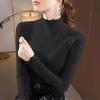 Threaded Half-turtle Collar Bottoming Shirt for Women, Autumn and Winter Slim-fitting Ear-rimmed Long-sleeved T-shirt for Women