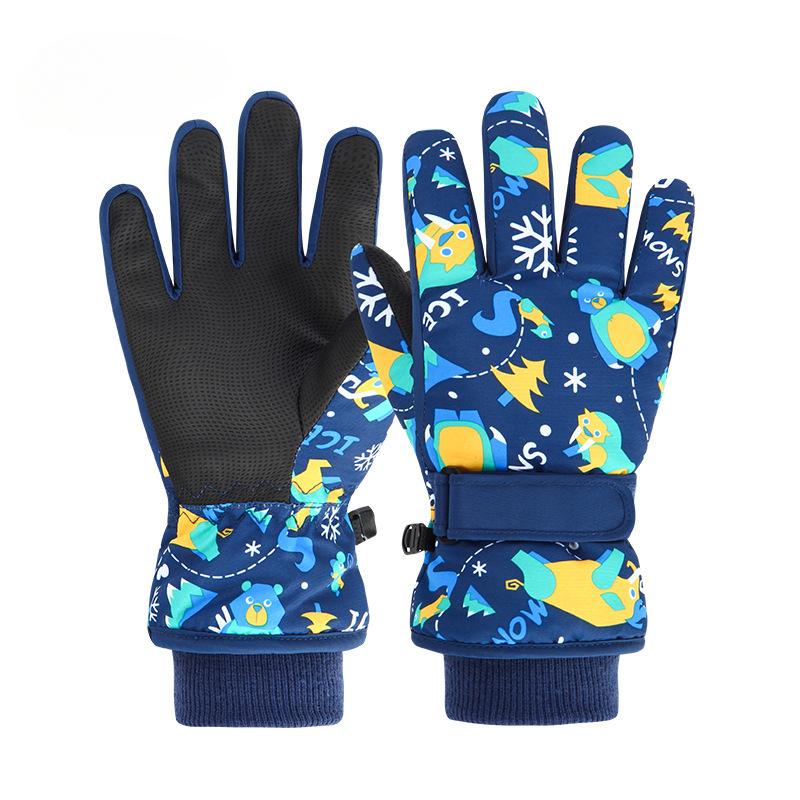Children's Ski Gloves Winter Waterproof and Warm Fleece Thickened Girls Play Snow Men's and Women's Five-finger Gloves Students Thickened