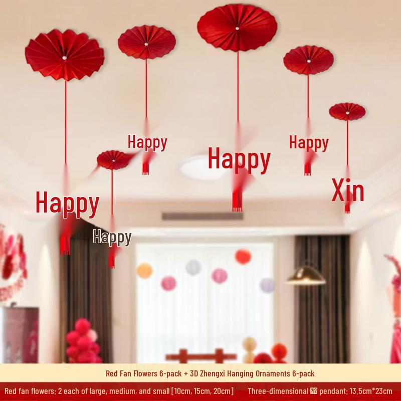 Double Happiness Wedding Hanging Decorations for Living Room, Bride's Bedroom, and Groom's Master Bedroom