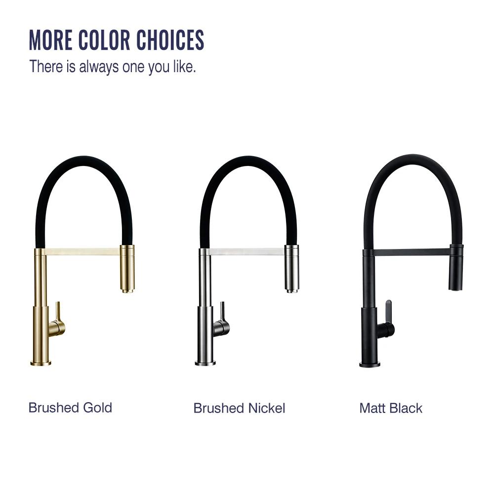 Brushed Gold Kitchen Faucet Hot And Cold Water Tap Black Hose Matte Gold Spout Sink Mixer Made Of Lead Free Copper