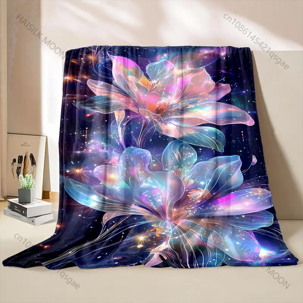 1PC Dreamlike flowers and stars Print Blanket Warm Soft Fluffy Kids and Adult Sofa Bed Throw Blanket for Home Travel Camping 75X95CM