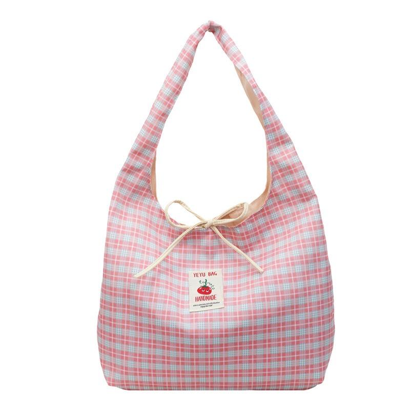 Plaid Contrasting Color Small Fresh Female Large Capacity Student Commuting Tote Polyester Versatile Casual Shoulder Bag