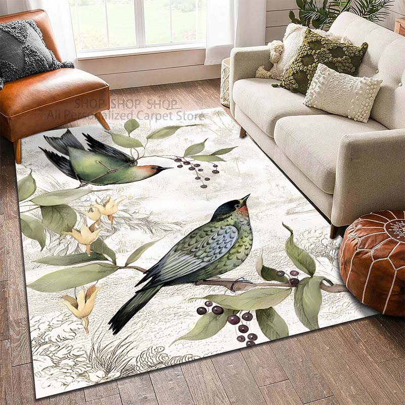 Luxury Peony Flowers and Birds Print Carpet for Living Room Bedroom Sofa Home Decor Non-slip Floor Mat Luxury Gifts