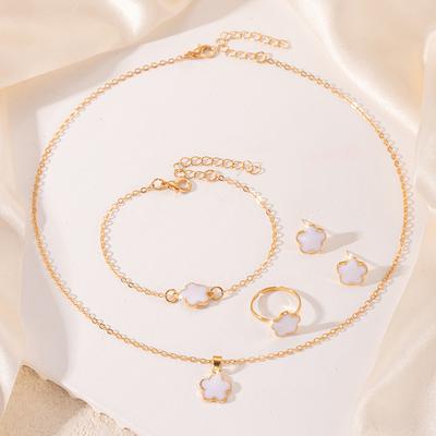 5-teiliges/Set Edelstahl Glückliche Fünf Blütenblätter Blume Zirkon SetArmband Halskette Ohrringe Zirkon Set, Perfekt zum Verschenken