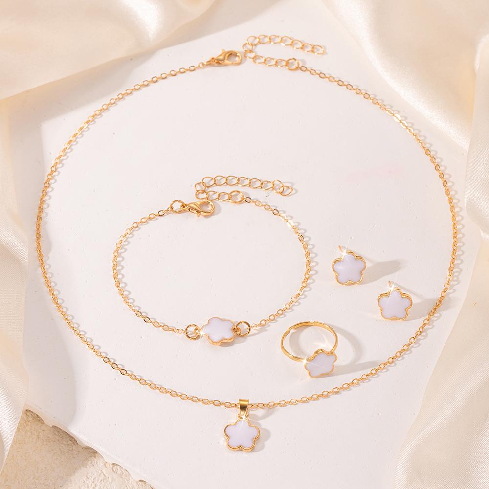 5pcs/set Lucky Five Petal Flower Zircon Set, Bracelet Necklace Earrings Zircon Set, Perfect For Giving Gifts