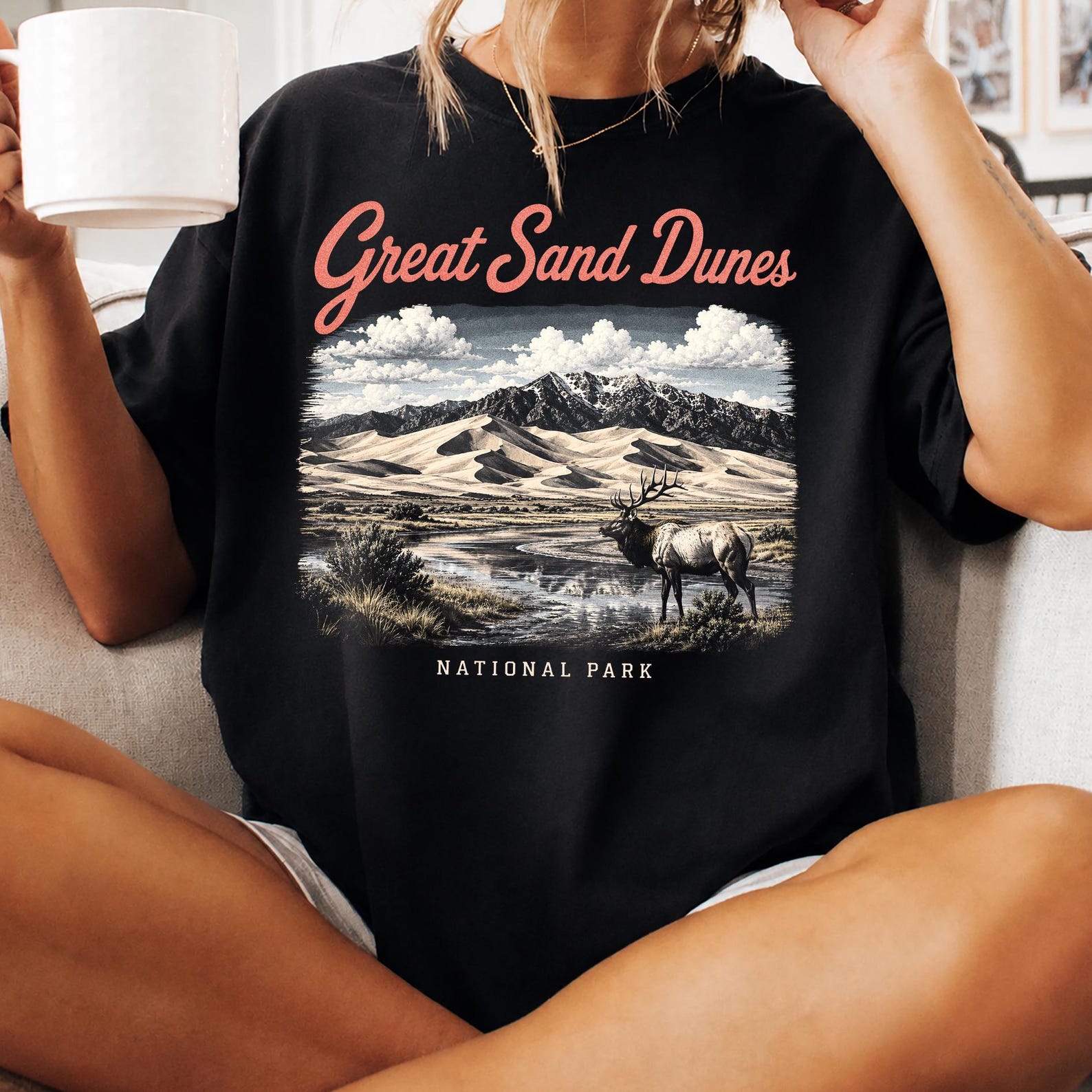 Great Sand Dunes National Park Shirt, Vintage Colorado Desert Tee, Retro Elk Wilderness Graphic, Mountain Adventure Travel Gift 2XL