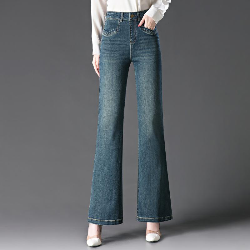 

Джинсы буткат с завышенной талией и эффектом похудения для женщин - Эластичные расклешенные брюки для мам среднего возраста, Коллекция весна-осень Size 29/XL (105-115 jin)