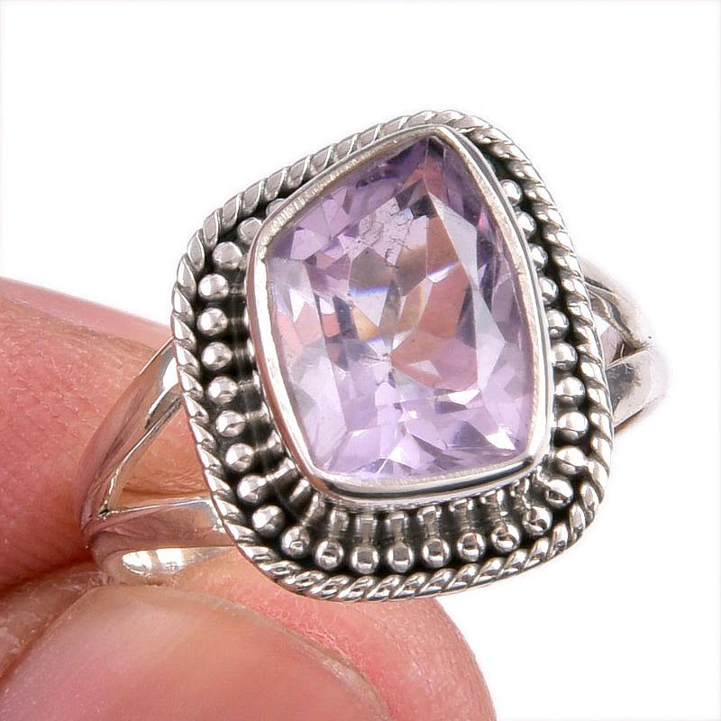 

Natural Pink Amethyst Gemstone Handmade 925 Solid Silver Jewelry Ring S.7 z0v82