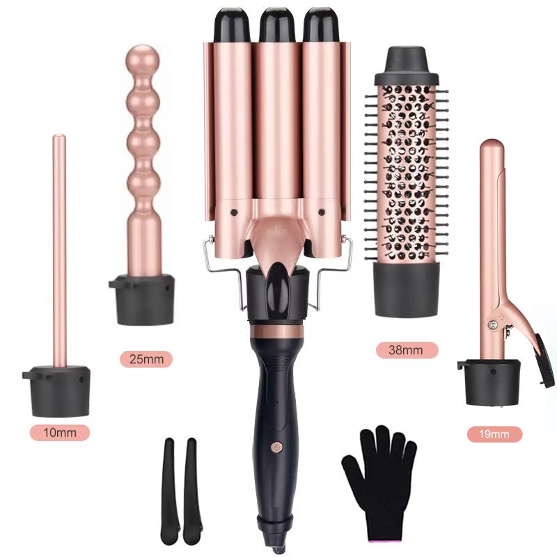 5 in 1 Hair Curling Wand Set Tourmaline Ceramic Curling Iron PTC Fast Heating Auto Shut Off Curling Brush 100-240V&EU чёрный