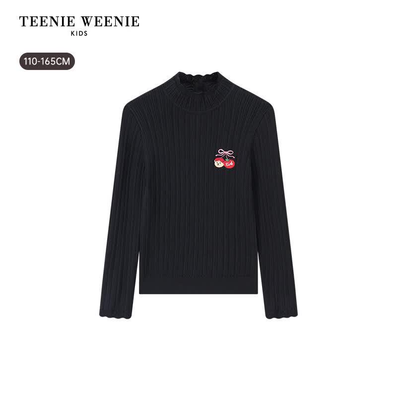 Teenie Weenie Kids Girls' Embroidered Cotton Half-High Collar Top