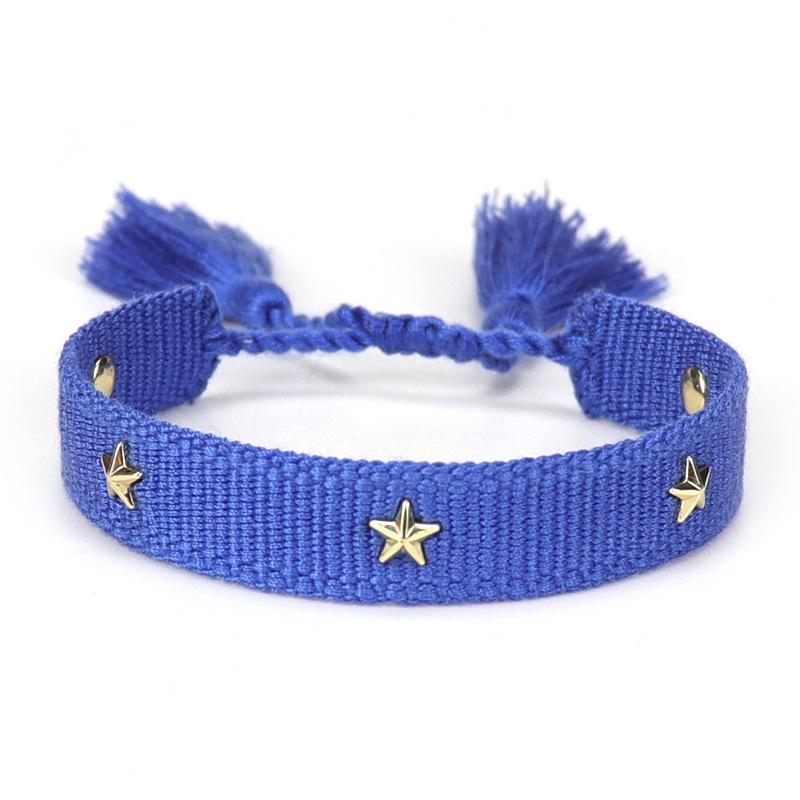European-American Nail Style Double-Sided Woven Bracelet with Tassel, 1.3cm Handmade Wristband for Couples