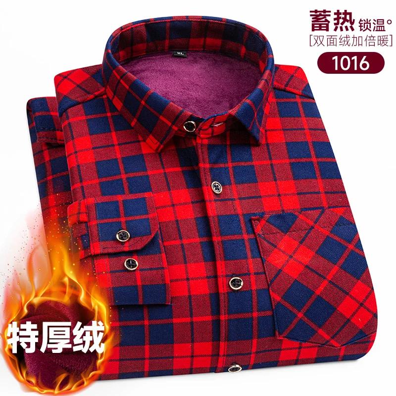 Herbst und Winter Neue Herren Klassische Mode Kleidung Wildes Karomuster Langarmhemd Herren Plus Samt Dick Warm Große Größe Hemd