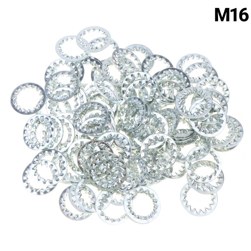 100Pcs M3-M16 Galvanized Carbon Steel Internal Toothed Lock Washers for Electrical Equipment Installation Repairs