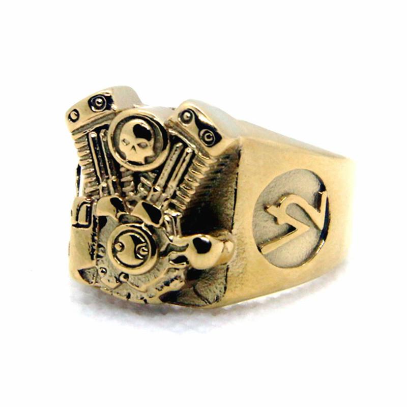 

Stainless Steel Motorcycle Biker Ring Willie G Skeleton Motor Engine Ring For Man Woman 7 золотистый
